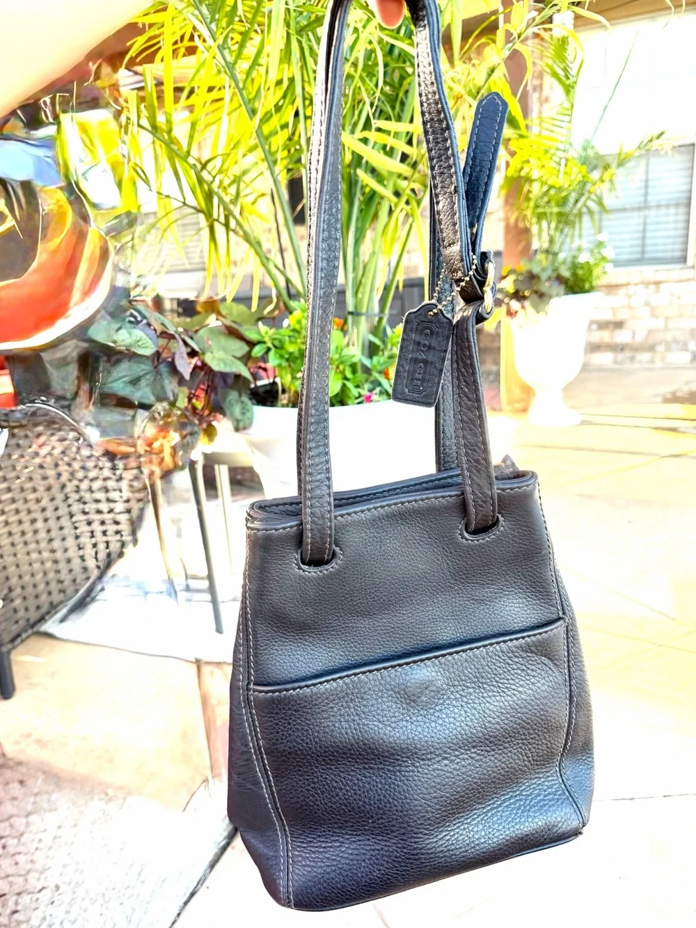 Vintage Coach Sonoma Dark Brown Pebbled Leather Drawstring Bucket Bag